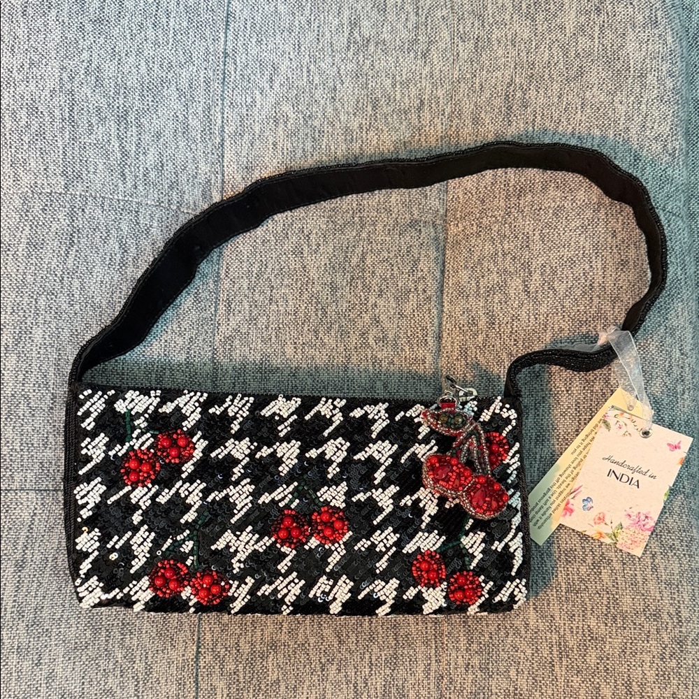 NWT Viral Marshall’s Beaded Cherry Houndstooth Bag